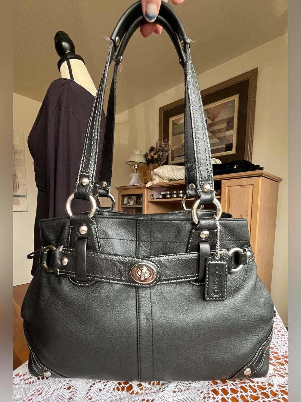 Coach Carly Carryall turnlock black leather #K0826-13236 shoulder purse